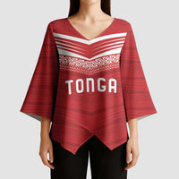 Custom Pacific Rugby Spirit Kimono Sleeve Blouse Tonga Ngatu Pride Red Edition - Polynesian Pride