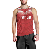 Custom Pacific Rugby Spirit Men Tank Top Tonga Ngatu Pride Red Edition - Polynesian Pride