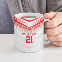 Custom Pacific Rugby Spirit Ceramic Mug Tonga Ngatu Pride White Edition - Polynesian Pride
