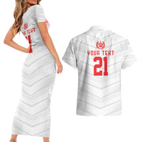 Custom Pacific Rugby Spirit Couples Matching Short Sleeve Bodycon Dress and Hawaiian Shirt Tonga Ngatu Pride White Edition - Polynesian Pride