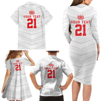 Custom Pacific Rugby Spirit Family Matching Long Sleeve Bodycon Dress and Hawaiian Shirt Tonga Ngatu Pride White Edition - Polynesian Pride