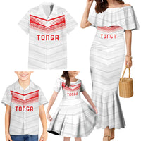 Custom Pacific Rugby Spirit Family Matching Mermaid Dress and Hawaiian Shirt Tonga Ngatu Pride White Edition - Polynesian Pride