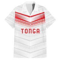 Custom Pacific Rugby Spirit Family Matching Short Sleeve Bodycon Dress and Hawaiian Shirt Tonga Ngatu Pride White Edition - Polynesian Pride