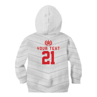 Custom Pacific Rugby Spirit Kid Hoodie Tonga Ngatu Pride White Edition - Polynesian Pride