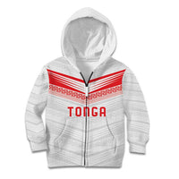 Custom Pacific Rugby Spirit Kid Hoodie Tonga Ngatu Pride White Edition - Polynesian Pride