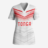 Custom Pacific Rugby Spirit Scrub Top Tonga Ngatu Pride White Edition - Polynesian Pride