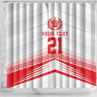 Custom Pacific Rugby Spirit Shower Curtain Tonga Ngatu Pride White Edition - Polynesian Pride