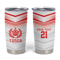 Custom Pacific Rugby Spirit Tumbler Cup Tonga Ngatu Pride White Edition - Polynesian Pride