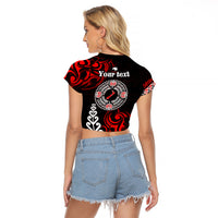 New Zealand Waitangi Day Personalised Raglan Cropped T Shirt Aotearoa Te Ra O Waitangi With Maori Tattoo LT9 - Polynesian Pride