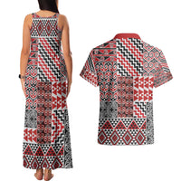 Aotearoa Kowhaiwhai Taniko Patchwork Motifs Couples Matching Tank Maxi Dress and Hawaiian Shirt