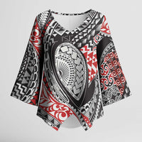 Aotearoa Maori Rugby Tribal Tattoo Kimono Sleeve Blouse Kowhaiwhai Taniko Patchwork Motifs - Polynesian Pride