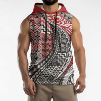 Aotearoa Maori Tribal Tattoo Sleeveless Hoodie Kowhaiwhai Taniko Patchwork Motifs - Polynesian Pride