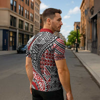 Aotearoa Maori Tribal Tattoo Zipper Polo Shirt Kowhaiwhai Taniko Patchwork Motifs - Polynesian Pride