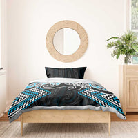 Blue Aotearoa Tukutuku Manawa Tapu Bedding Set Ta Moko Toi Maori
