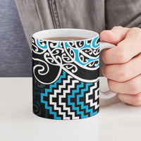 Blue Aotearoa Tukutuku Manawa Tapu Ceramic Mug Ta Moko Toi Maori - Polynesian Pride
