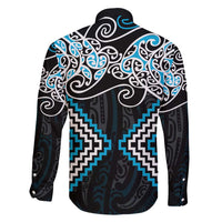 Blue Aotearoa Tukutuku Manawa Tapu Family Matching Short Sleeve Bodycon Dress and Hawaiian Shirt Ta Moko Toi Maori