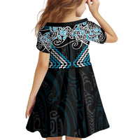 Blue Aotearoa Tukutuku Manawa Tapu Kid Short Sleeve Dress Ta Moko Toi Maori