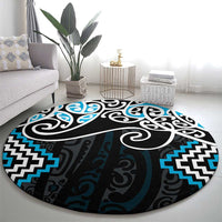 Blue Aotearoa Tukutuku Manawa Tapu Round Carpet Ta Moko Toi Maori