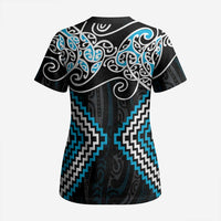 Blue Aotearoa Tukutuku Manawa Tapu Scrub Top Ta Moko Toi Maori - Polynesian Pride