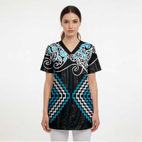 Blue Aotearoa Tukutuku Manawa Tapu Scrub Top Ta Moko Toi Maori - Polynesian Pride