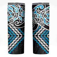 Blue Aotearoa Tukutuku Manawa Tapu Skinny Tumbler Ta Moko Toi Maori LT9 Blue - Polynesian Pride