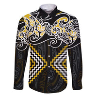 Gold Aotearoa Tukutuku Manawa Tapu Family Matching Mermaid Dress and Hawaiian Shirt Ta Moko Toi Maori