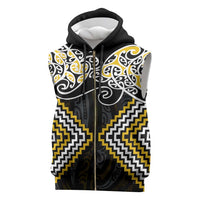 Gold Aotearoa Tukutuku Manawa Tapu Sleeveless Zip Hoodie Ta Moko Toi Maori LT9 Gold - Polynesian Pride