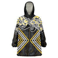 Gold Aotearoa Tukutuku Manawa Tapu Wearable Blanket Hoodie Ta Moko Toi Maori