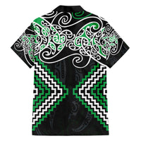 Green Aotearoa Tukutuku Manawa Tapu Family Matching Off The Shoulder Long Sleeve Dress and Hawaiian Shirt Ta Moko Toi Maori