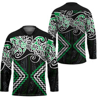 Green Aotearoa Tukutuku Manawa Tapu Hockey Jersey Ta Moko Toi Maori - Polynesian Pride