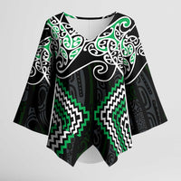 Green Aotearoa Tukutuku Manawa Tapu Kimono Sleeve Blouse Ta Moko Toi Maori - Polynesian Pride