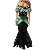 Green Aotearoa Tukutuku Manawa Tapu Mermaid Dress Ta Moko Toi Maori
