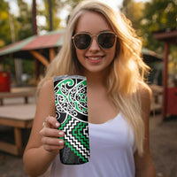 Green Aotearoa Tukutuku Manawa Tapu Skinny Tumbler Ta Moko Toi Maori LT9 - Polynesian Pride