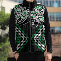 Green Aotearoa Tukutuku Manawa Tapu Sleeveless Puffer Jacket Ta Moko Toi Maori - Polynesian Pride