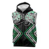 Green Aotearoa Tukutuku Manawa Tapu Sleeveless Zip Hoodie Ta Moko Toi Maori LT9 Green - Polynesian Pride