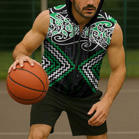 Green Aotearoa Tukutuku Manawa Tapu Sleeveless Zip Hoodie Ta Moko Toi Maori LT9 - Polynesian Pride