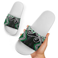 Green Aotearoa Tukutuku Manawa Tapu Slide Sandals Ta Moko Toi Maori - Polynesian Pride