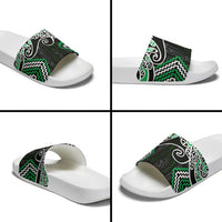 Green Aotearoa Tukutuku Manawa Tapu Slide Sandals Ta Moko Toi Maori - Polynesian Pride