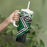 Green Aotearoa Tukutuku Manawa Tapu Tumbler With Handle Ta Moko Toi Maori