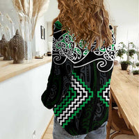 Green Aotearoa Tukutuku Manawa Tapu Women Casual Shirt Ta Moko Toi Maori LT9 - Polynesian Pride