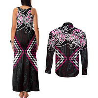 Pink Aotearoa Tukutuku Manawa Tapu Couples Matching Tank Maxi Dress and Long Sleeve Button Shirt Ta Moko Toi Maori LT9 - Polynesian Pride