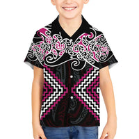 Pink Aotearoa Tukutuku Manawa Tapu Family Matching Short Sleeve Bodycon Dress and Hawaiian Shirt Ta Moko Toi Maori