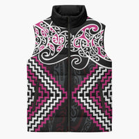 Pink Aotearoa Tukutuku Manawa Tapu Sleeveless Puffer Jacket Ta Moko Toi Maori - Polynesian Pride