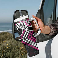 Pink Aotearoa Tukutuku Manawa Tapu Tumbler With Handle Ta Moko Toi Maori