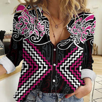 Pink Aotearoa Tukutuku Manawa Tapu Women Casual Shirt Ta Moko Toi Maori LT9 Female Pink - Polynesian Pride