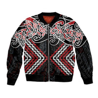 Red Aotearoa Tukutuku Manawa Tapu Bomber Jacket Ta Moko Toi Maori LT9 Unisex Red - Polynesian Pride