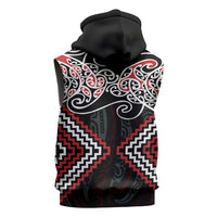 Red Aotearoa Tukutuku Manawa Tapu Sleeveless Hoodie Ta Moko Toi Maori - Polynesian Pride