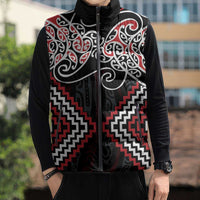 Red Aotearoa Tukutuku Manawa Tapu Sleeveless Puffer Jacket Ta Moko Toi Maori - Polynesian Pride