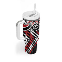 Red Aotearoa Tukutuku Manawa Tapu Tumbler With Handle Ta Moko Toi Maori