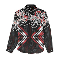 Red Aotearoa Tukutuku Manawa Tapu Women Casual Shirt Ta Moko Toi Maori LT9 - Polynesian Pride